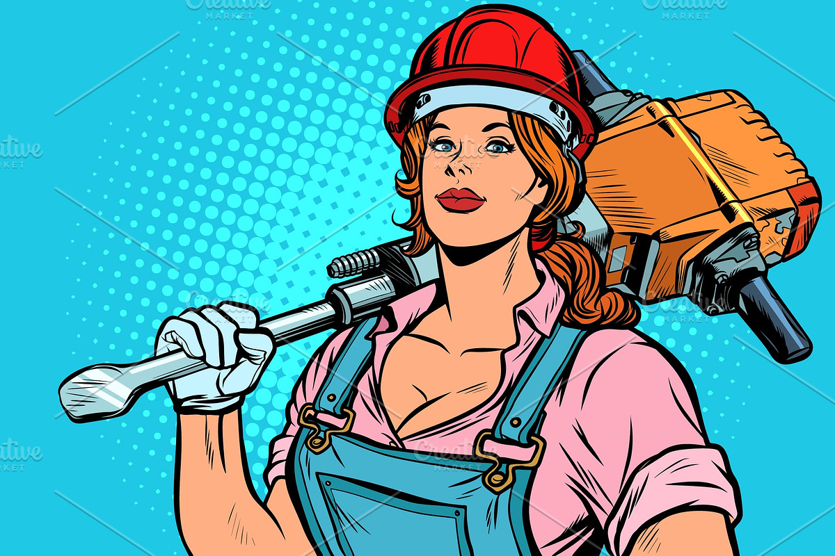 pop art women road worker Builder in Illustrations - product preview 8
