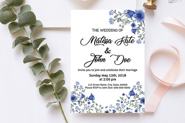 Violet Floral Wedding Invitation
