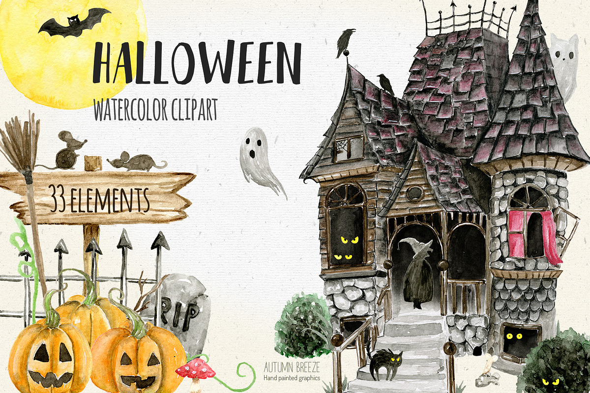 Halloween clipart, haunted house in Illustrations - product preview 8