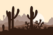 Morning landscape with saguaro cacti