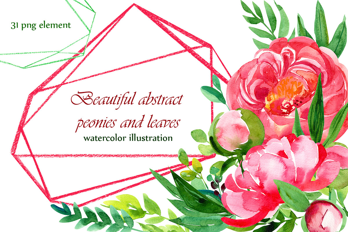 Abstract peonies and leaves in Illustrations - product preview 8