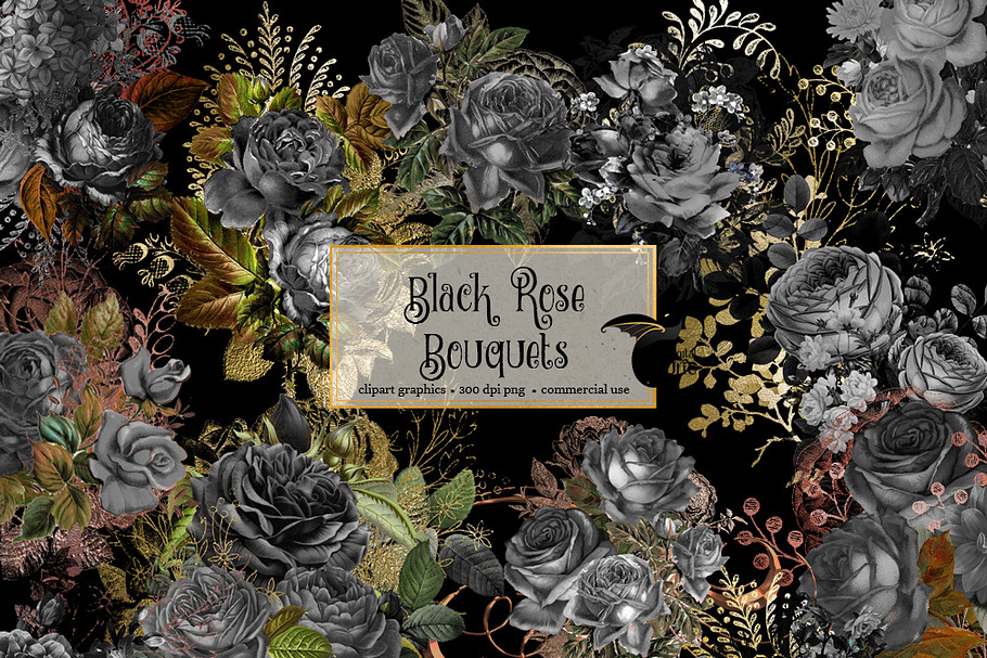 Black Rose Bouquets Clipart