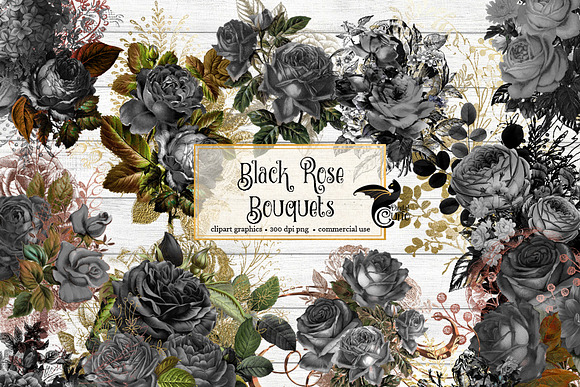 Black Rose Bouquets Clipart in Illustrations - product preview 1