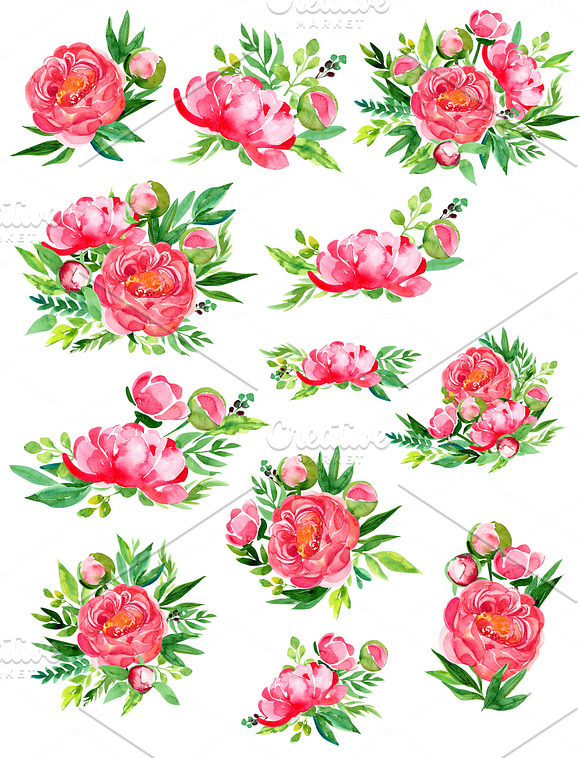 Abstract peonies and leaves in Illustrations - product preview 5