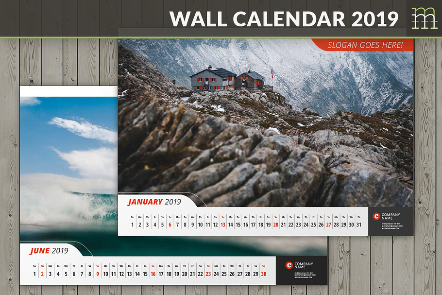 Wall Calendar 2019 (WC011-19) in Stationery Templates - product preview 8