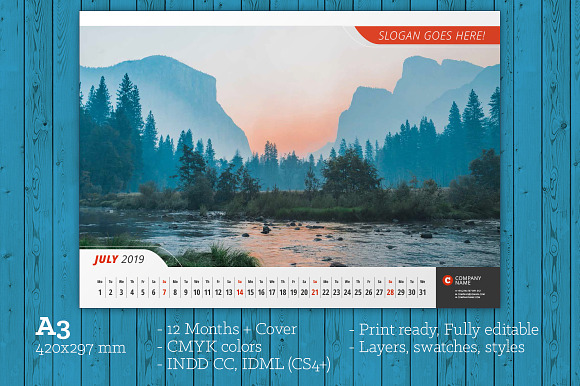 Wall Calendar 2019 (WC011-19) in Stationery Templates - product preview 1