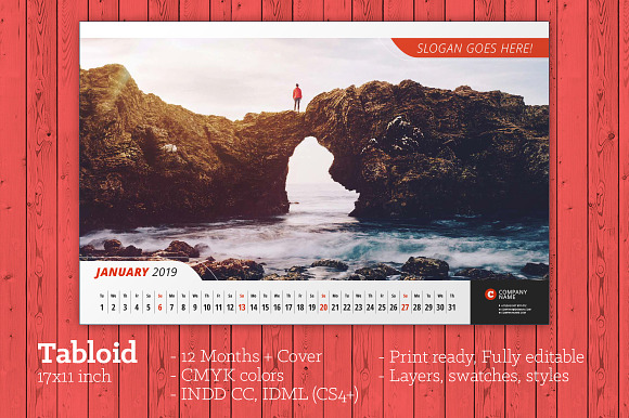 Wall Calendar 2019 (WC011-19) in Stationery Templates - product preview 2