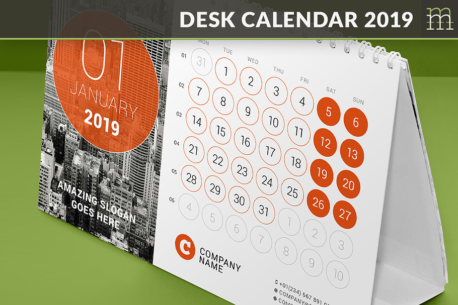 Desk Calendar 2019 (DC032-19) in Stationery Templates - product preview 8