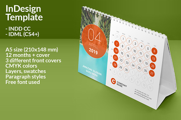 Desk Calendar 2019 (DC032-19) in Stationery Templates - product preview 1