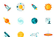 Space universe flat color icon set