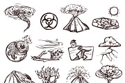 Natural disasters sketch icon set