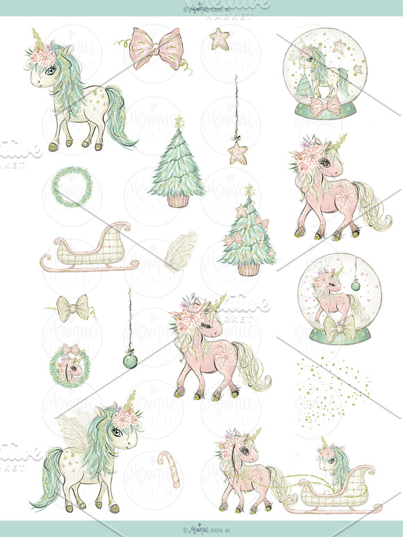 Unicorn Clipart, Christmas Clipart in Illustrations - product preview 5