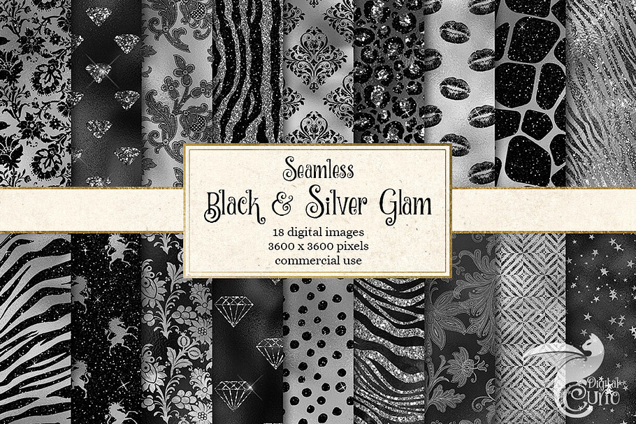 Black and Silver Glam Textures in Patterns - product preview 8