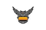 Owl Holding Banner Mascot