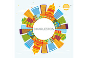Charleston City Skyline with Color 
