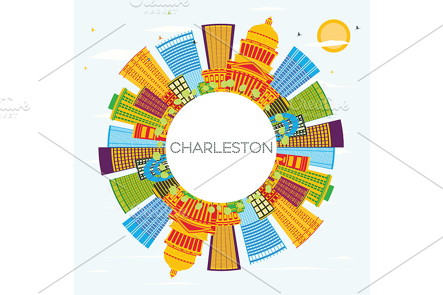 Charleston City Skyline with Color 
