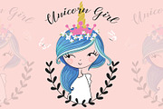 Unicorn girl print.Cartoon character