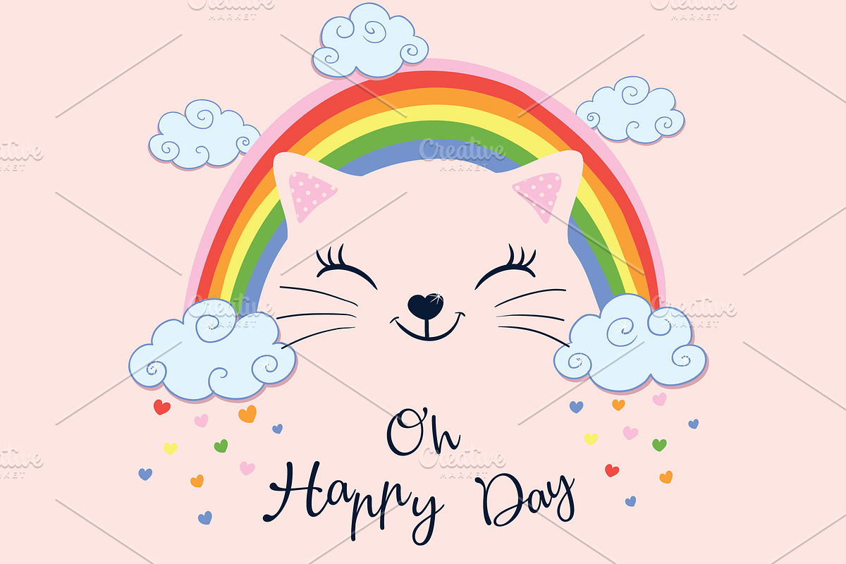 Cute cat face with rainbow.Animal in Illustrations - product preview 8