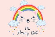 Cute cat face with rainbow.Animal