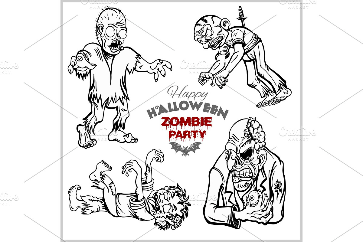 Cartoon zombie set isolated on white in Objects - product preview 8