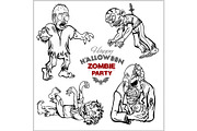 Cartoon zombie set isolated on white