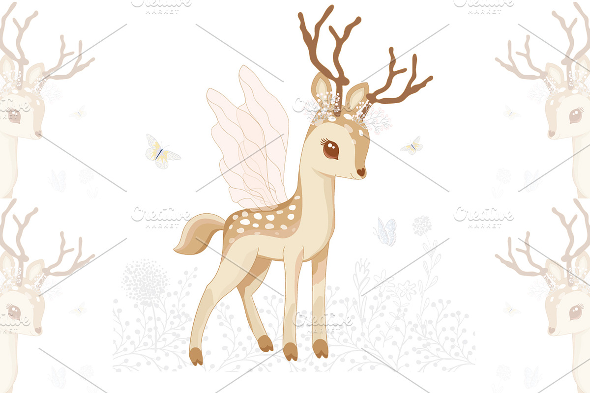 Pretty deer print.Cute bambi vector. in Illustrations - product preview 8