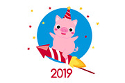 2019 New Year cartoon pig