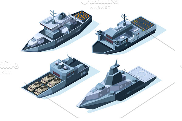 Isometric warships. Vector military