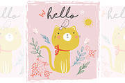 Cute cat vector.Baby shower postcard