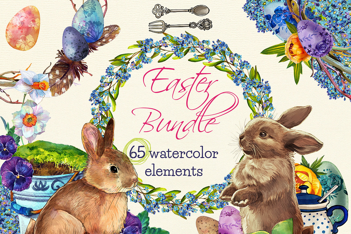 Easter Clipart Bundle - 65 clipart in Illustrations - product preview 8