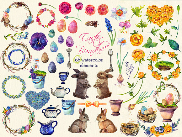 Easter Clipart Bundle - 65 clipart in Illustrations - product preview 1