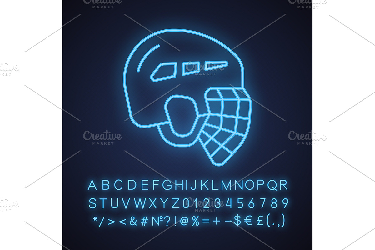 Hockey helmet neon light icon in Icons - product preview 8