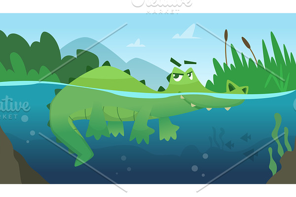 Crocodile in water. Alligator