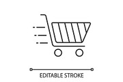 Flying shopping cart linear icon