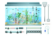 Aquarium and Devices Set, Vector