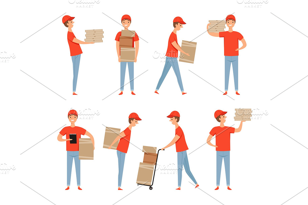 Delivery characters. Pizza food in Graphics - product preview 8