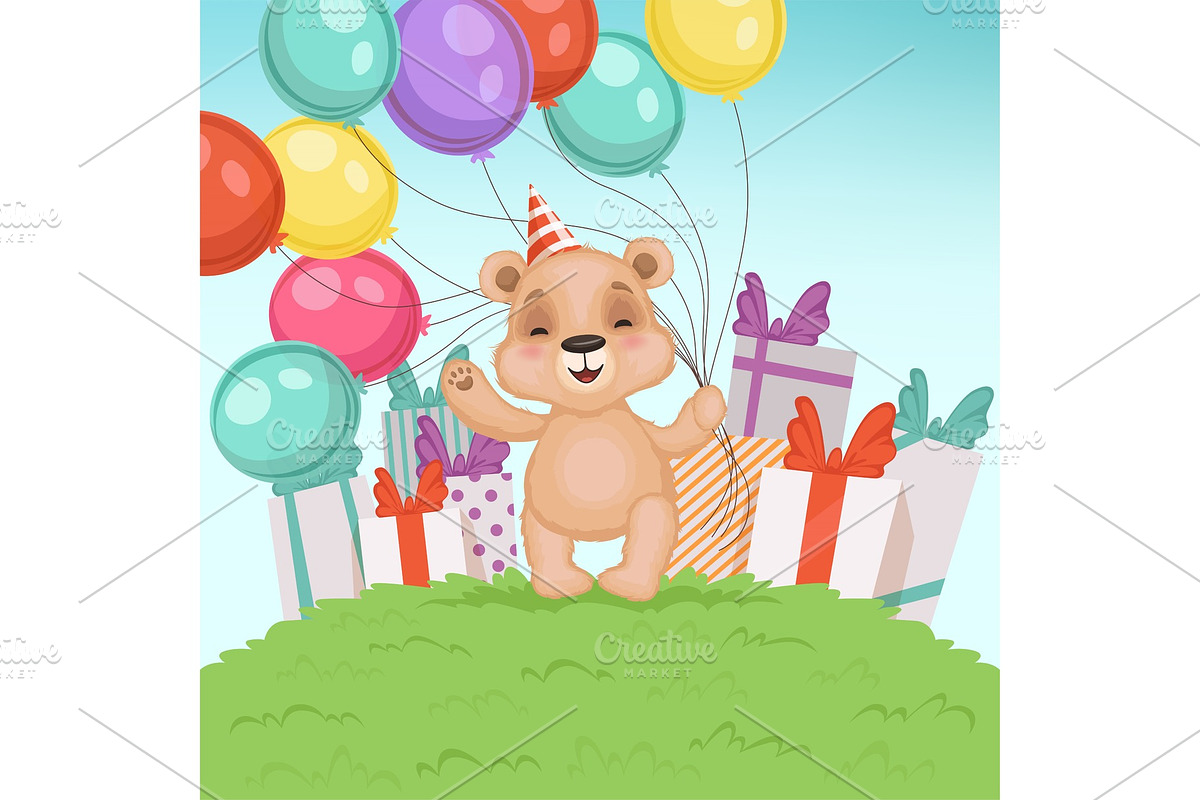 Cute bear background. Funny teddy in Graphics - product preview 8