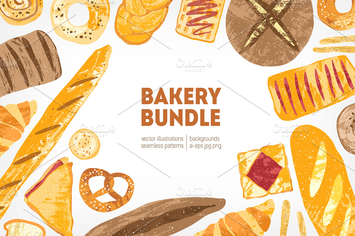Bakery bundle and seamless pattern in Illustrations - product preview 8