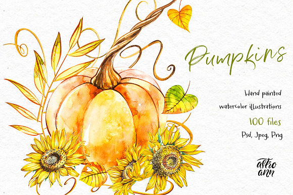 Pumpkins watercolor collection in Illustrations - product preview 2