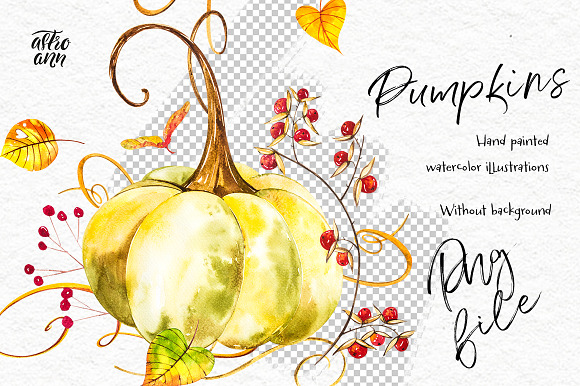Pumpkins watercolor collection in Illustrations - product preview 7