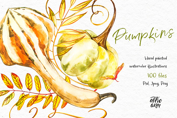 Pumpkins watercolor collection in Illustrations - product preview 8
