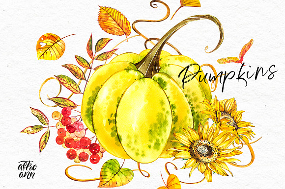 Pumpkins watercolor collection in Illustrations - product preview 9