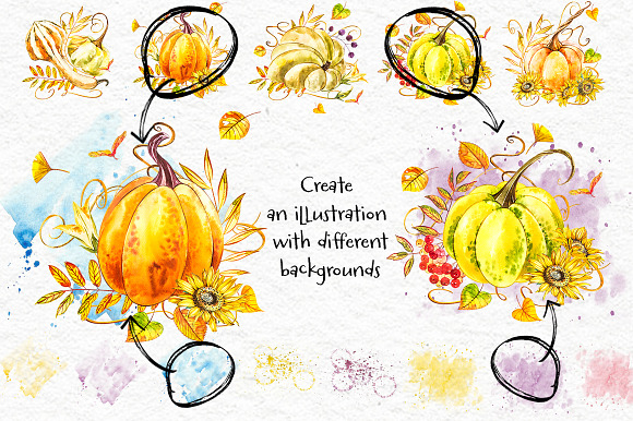 Pumpkins watercolor collection in Illustrations - product preview 10