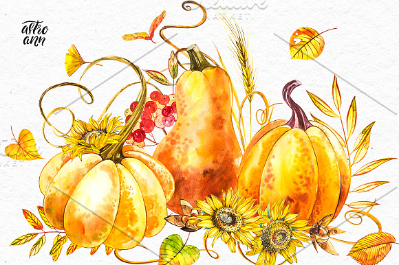 Pumpkins watercolor collection in Illustrations - product preview 15