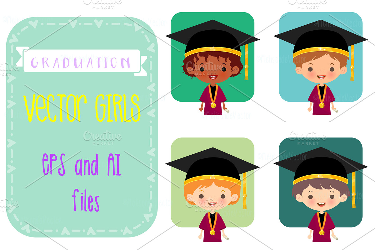 Graduation Vector Girls in Illustrations - product preview 8