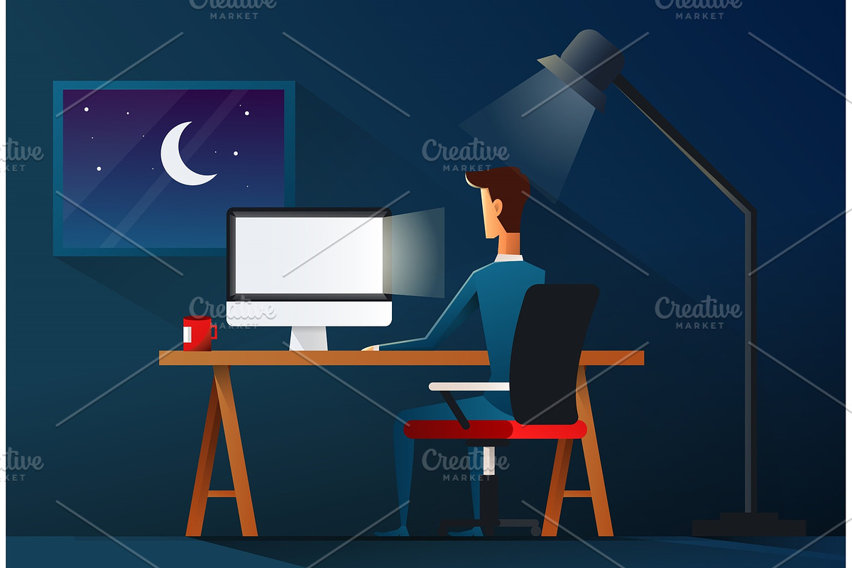Business man working late night in Illustrations - product preview 8