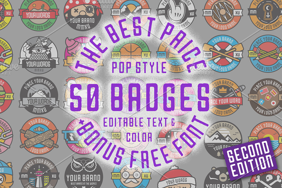 50 Pop Badges (Vol.2) + Custom Font