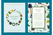 Vector flat gardening icons card or
