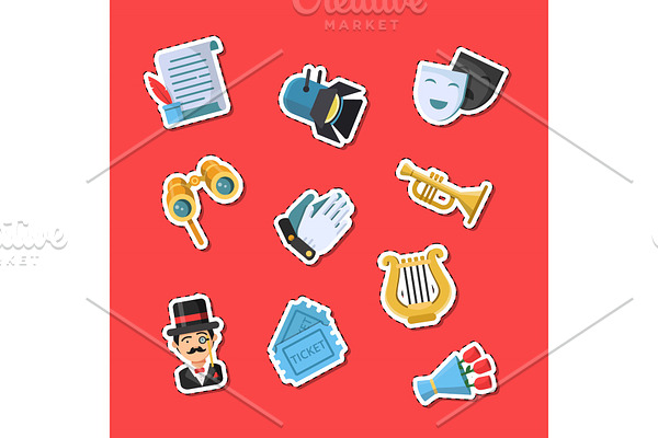 Vector flat theatre icons stickers