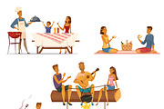 Barbecue picnic retro cartoon icons